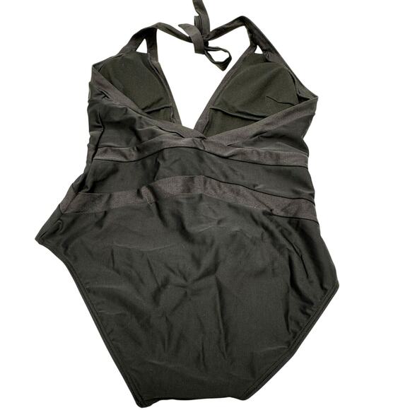 TED BAKER LONDON NWT Women 12 Black Deep Plunge Halter Padded One Piece Swimsuit - Picture 3 of 11